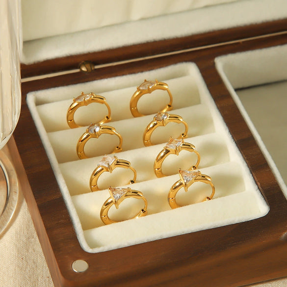 Wholesale Women's Light Luxury Geometric Stainless Steel Zircon Earrings With Electroplating