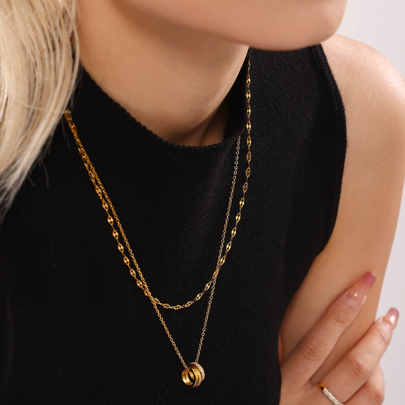 Wholesale Women's Light Luxury Geometric 316L Stainless Steel Zircon Electroplated Clavicle Stacked Necklace