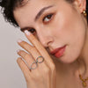 Wholesale Women's Light Luxury Geometric Stainless Steel Zircon Ring With Electroplating And Hollow Design