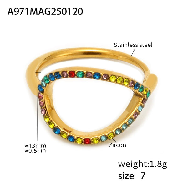 Wholesale Women's Light Luxury Geometric Stainless Steel Zircon Ring With Electroplating And Hollow Design
