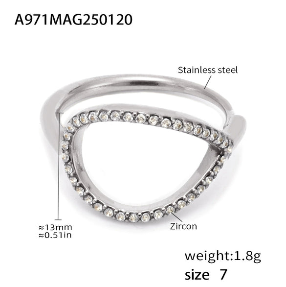 Wholesale Women's Light Luxury Geometric Stainless Steel Zircon Ring With Electroplating And Hollow Design