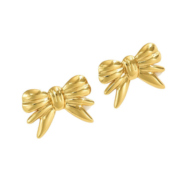 Wholesale Women's Light Luxury Geometric Stamped Stainless Steel Bow Tie Earrings