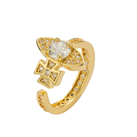 Wholesale Women's Light Luxury Geometric Star Gold Plated Copper Electroplated Opening Adjustable Ring
