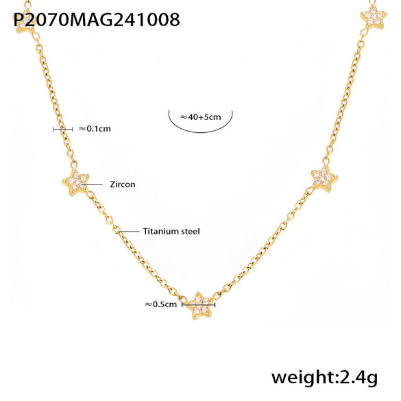 Wholesale Women's Light Luxury Geometric Star Shape Inlaid Zircon Titanium Steel Goldplated Doublelayer Clavicle Necklace