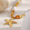 Wholesale Women's Light Luxury Geometric Starfish Pendant Necklace Stainless Steel Plated With 18K Orange Natural Gravel And Imitation Pearl