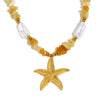 Wholesale Women's Light Luxury Geometric Starfish Pendant Necklace Stainless Steel Plated With 18K Orange Natural Gravel And Imitation Pearl