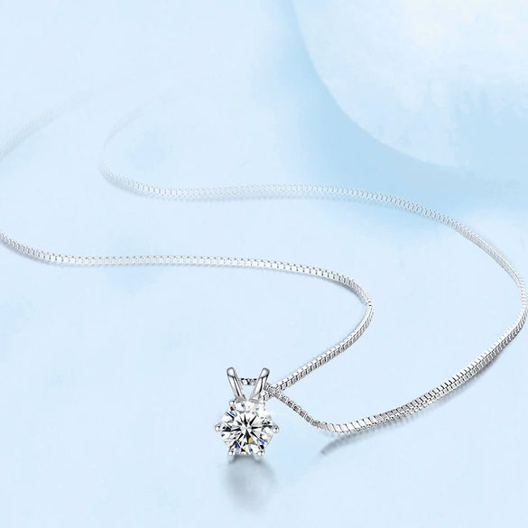 Wholesale Women's Light Luxury Geometric 925 Sterling Silver Six Claw Moissanite Clavicle Necklace With Zirconia