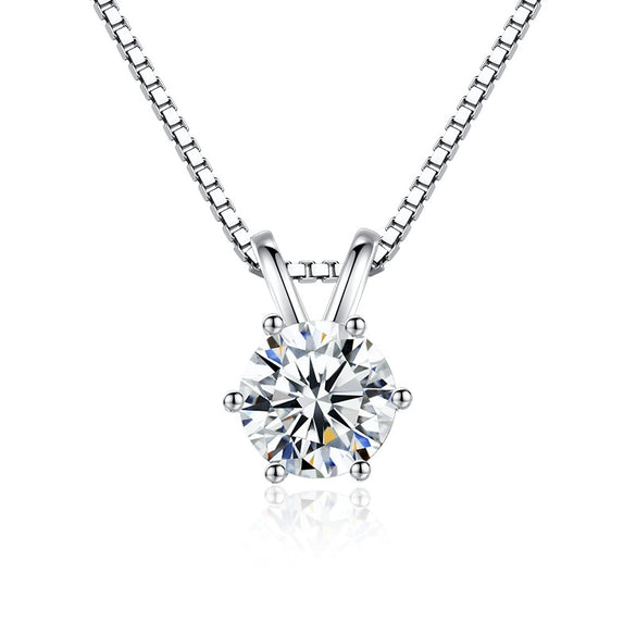 Wholesale Women's Light Luxury Geometric 925 Sterling Silver Six Claw Moissanite Clavicle Necklace With Zirconia