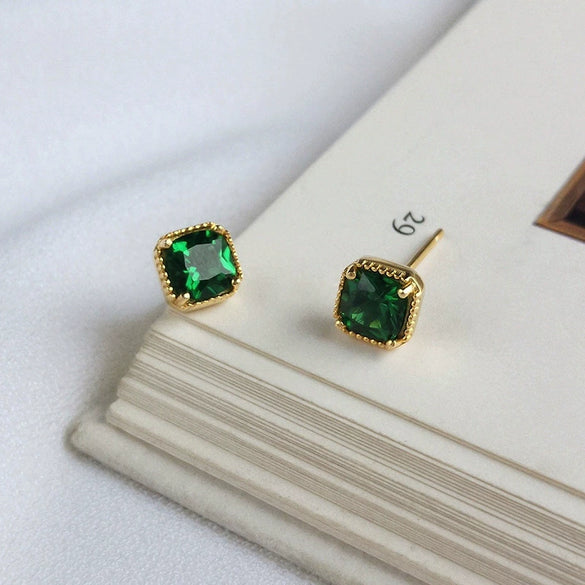 Wholesale Women's Light Luxury Geometric 925 Sterling Silver Square Emerald Zircon Earrings