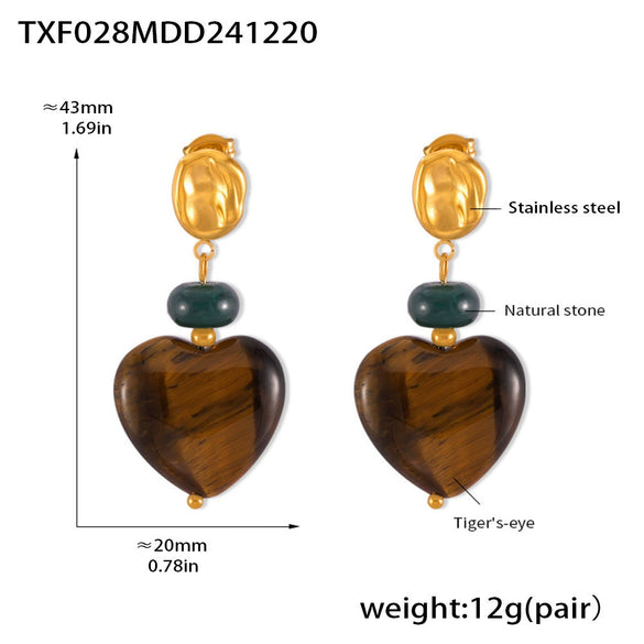 Wholesale Women's Light Luxury Geometric Tiger Eye 316L Stainless Steel 18K Gold Electroplated Pendant Earrings Combination