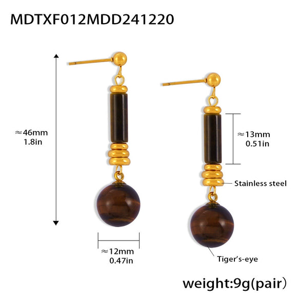 Wholesale Women's Light Luxury Geometric Tiger Eye 316L Stainless Steel 18K Gold Electroplated Pendant Earrings Combination