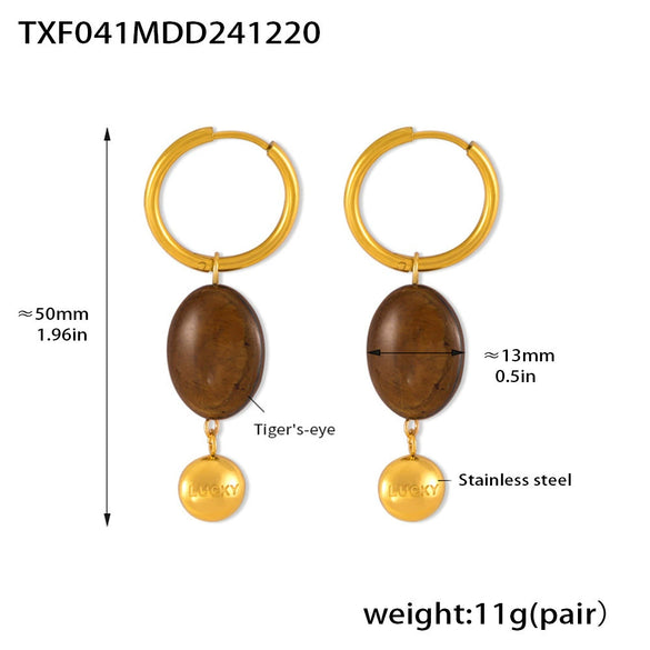 Wholesale Women's Light Luxury Geometric Tiger Eye 316L Stainless Steel 18K Gold Electroplated Pendant Earrings Combination