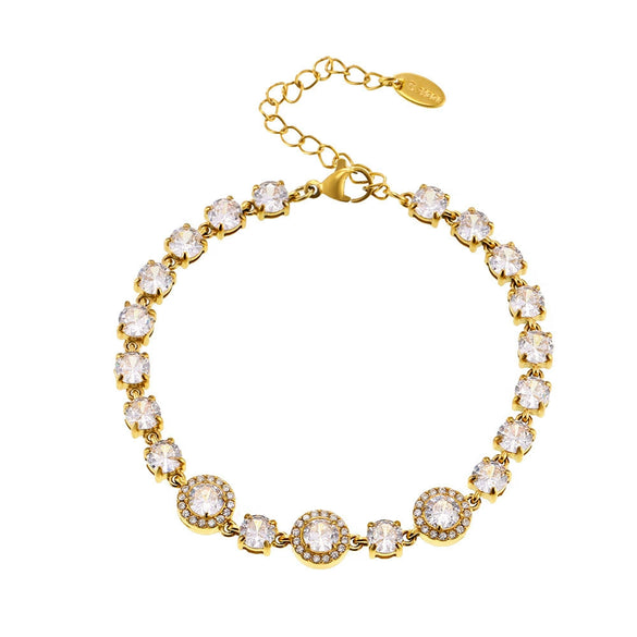 Wholesale Women's Light Luxury Geometric Titanium Steel Bracelet With Electroplated 5A Zircon Full Diamond And Heavy Industry Design Chain Decoration