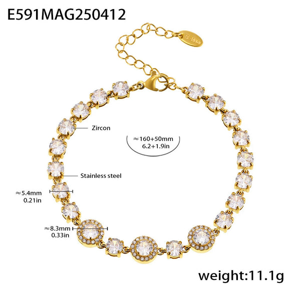 Wholesale Women's Light Luxury Geometric Titanium Steel Bracelet With Electroplated 5A Zircon Full Diamond And Heavy Industry Design Chain Decoration