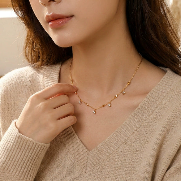 Wholesale Women's Light Luxury Geometric Titanium Steel Cross Chain Necklace With Vacuum Electroplating In Furnace