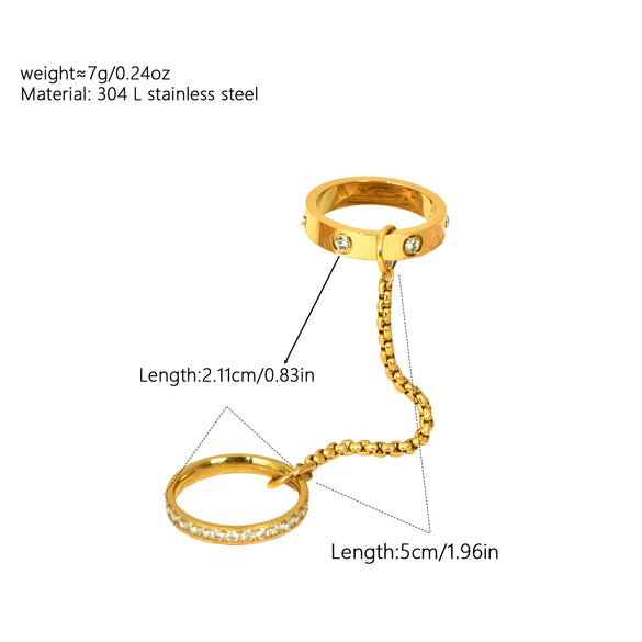 Wholesale Women's Light Luxury Geometric Titanium Steel Electroplated 18K Diamond Double Finger Ring Stacking Accessories
