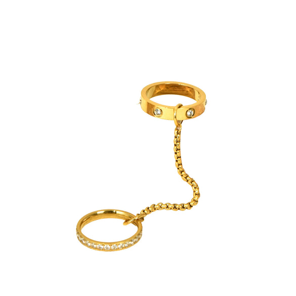 Wholesale Women's Light Luxury Geometric Titanium Steel Electroplated 18K Diamond Double Finger Ring Stacking Accessories