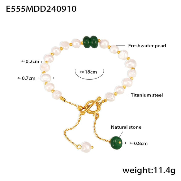 Wholesale Women's Light Luxury Geometric 316L Stainless Steel Fresh Water Pearl Natural Stone Bracelet With Electroplating Design And Ot Buckle Tassel