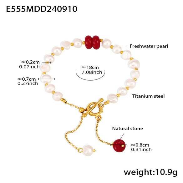 Wholesale Women's Light Luxury Geometric 316L Stainless Steel Fresh Water Pearl Natural Stone Bracelet With Electroplating Design And Ot Buckle Tassel