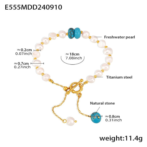 Wholesale Women's Light Luxury Geometric Titanium Steel Freshwater Pearl Natural Stone Bracelet With Electroplating And Tassel Ot Buckle Design