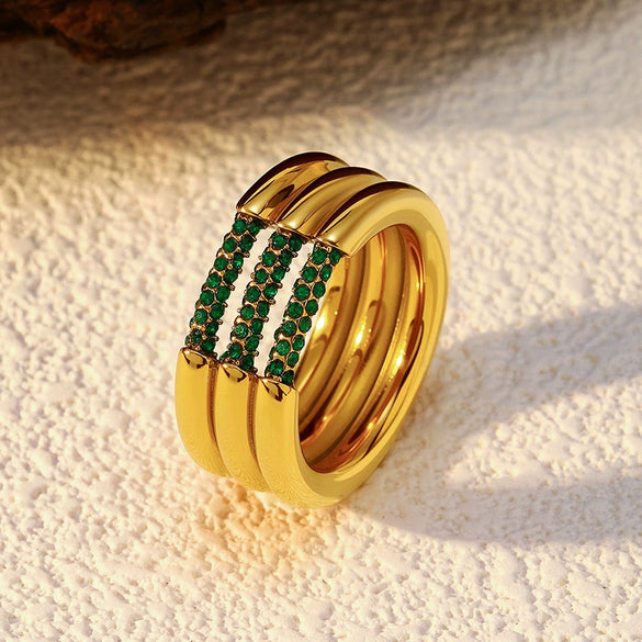 Wholesale Women's Light Luxury Geometric Titanium Steel Ring Set With Diamonds