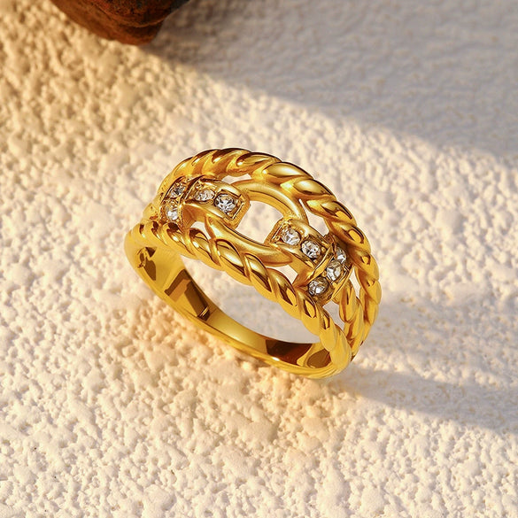 Wholesale Women's Light Luxury Geometric Titanium Steel Ring Set With Diamonds