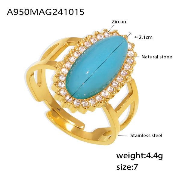 Wholesale Women's Light Luxury Geometric 316L Stainless Steel Zircon Inlaid Open Ring Jewelry Plated 18K Gold