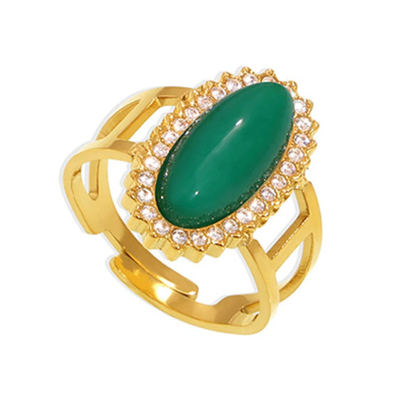 Wholesale Women's Light Luxury Geometric 316L Stainless Steel Zircon Inlaid Open Ring Jewelry Plated 18K Gold