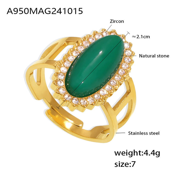 Wholesale Women's Light Luxury Geometric 316L Stainless Steel Zircon Inlaid Open Ring Jewelry Plated 18K Gold