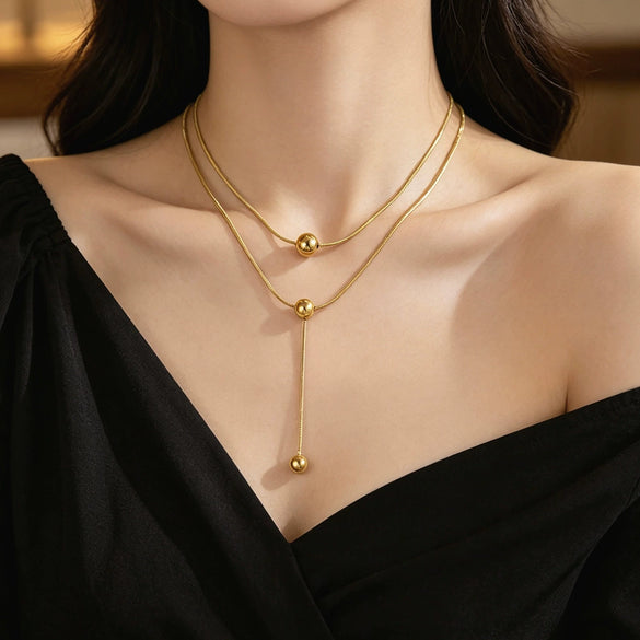 Wholesale Women's Light Luxury Geometric Titanium Steel Zirconia Snake Bone Chain Necklace With Small Round Beads