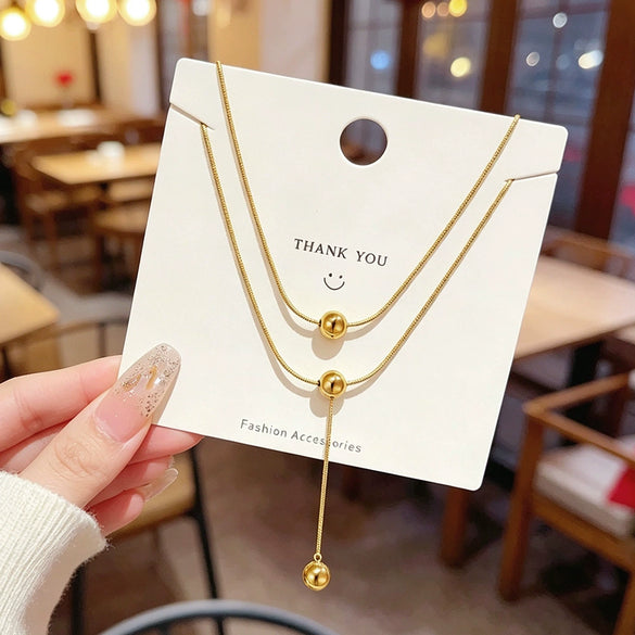 Wholesale Women's Light Luxury Geometric Titanium Steel Zirconia Snake Bone Chain Necklace With Small Round Beads
