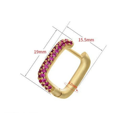 Wholesale Women's Light Luxury Geometric U Shaped Copper Inlaid Colored Diamond Earring