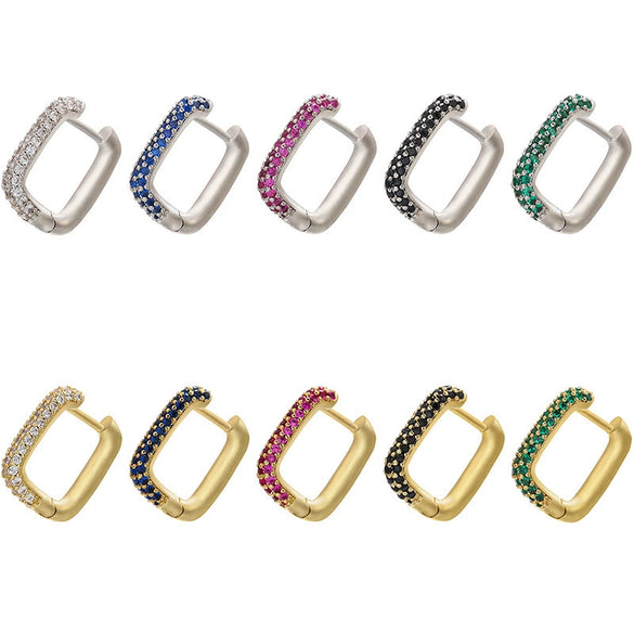 Wholesale Women's Light Luxury Geometric U Shaped Copper Inlaid Colored Diamond Earring