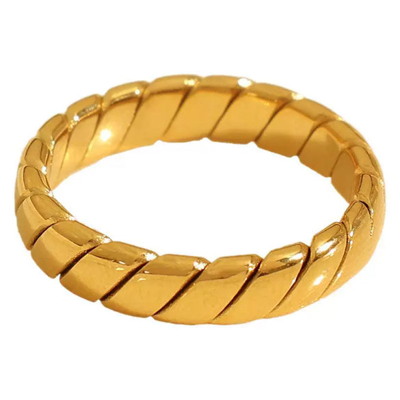 Wholesale Women's Light Luxury Geometric Woven Texture Vein 316L Stainless Steel Ring With Electroplating