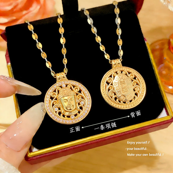 Wholesale Women's Light Luxury Geometric Zircon Inlaid Copper Pendant Titanium Steel Water Wave Chain Necklace
