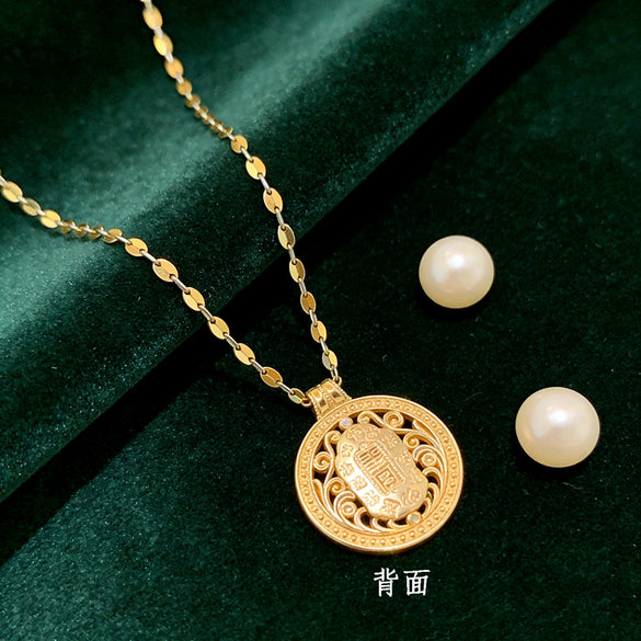 Wholesale Women's Light Luxury Geometric Zircon Inlaid Copper Pendant Titanium Steel Water Wave Chain Necklace