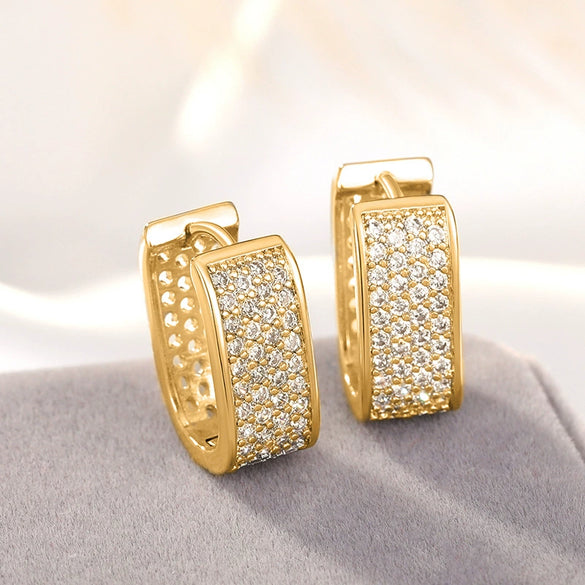 Wholesale Women's Light Luxury Geometric Zircon Inlaid Hollow Ear Button Earrings