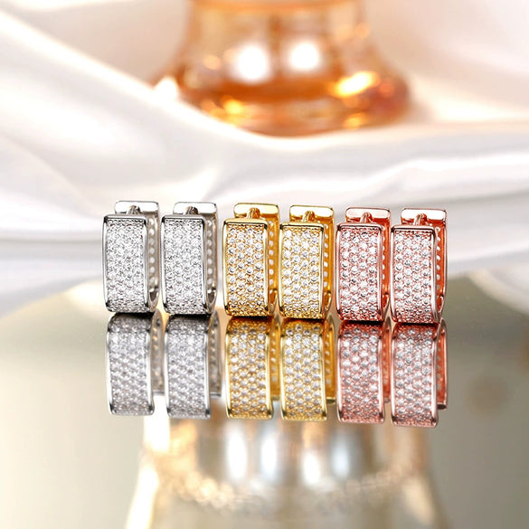 Wholesale Women's Light Luxury Geometric Zircon Inlaid Hollow Ear Button Earrings