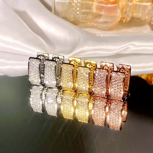 Wholesale Women's Light Luxury Geometric Zircon Inlaid Hollow Ear Button Earrings