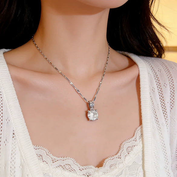Wholesale Women's Light Luxury Geometric Zircon Inlaid Titanium Steel And Copper Necklace With Water Wave Chain