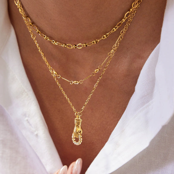 Wholesale Women's Light Luxury Geometric Zircon Stainless Steel Electroplated Necklace
