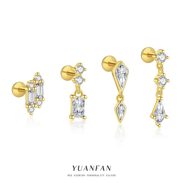 Wholesale Women's Light Luxury Geometric Zircon Tassel Earrings S925 Sterling Silver