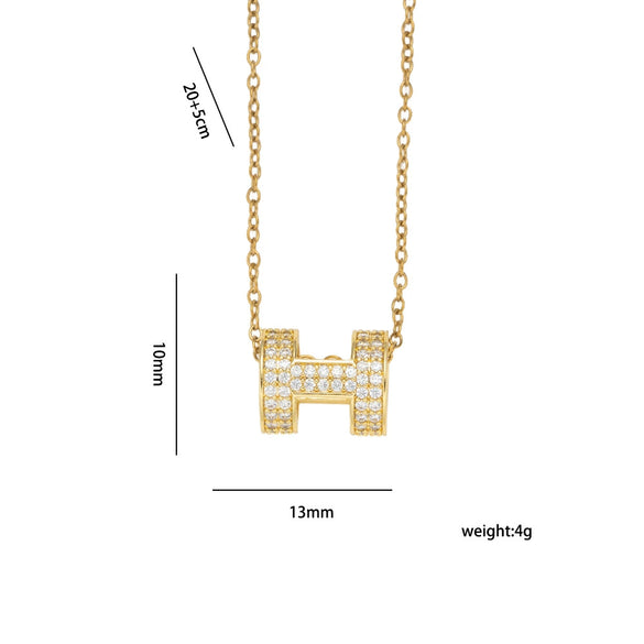 Wholesale Women's Light Luxury Gold Plated Copper And Zircon O Word Chain Necklace With Letter Number Text Shape Pendant