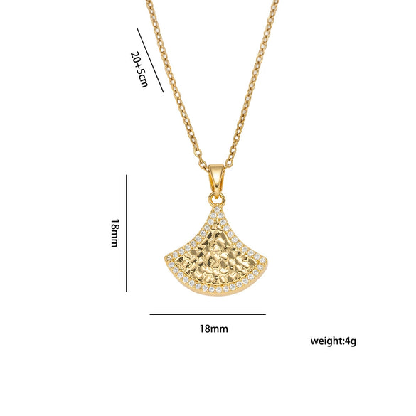 Wholesale Women's Light Luxury Gold Plated Copper Inlaid With Zircon Fanshaped Skirt Necklace Pendant Jewelry
