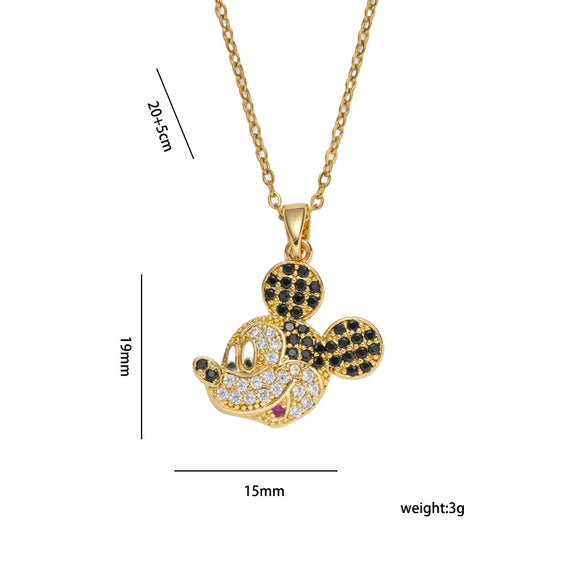 Wholesale Women's Light Luxury Gold Plated Mickey Pattern Titanium Steel And Copper Inlaid With Zircon Necklace With Flash O Chain