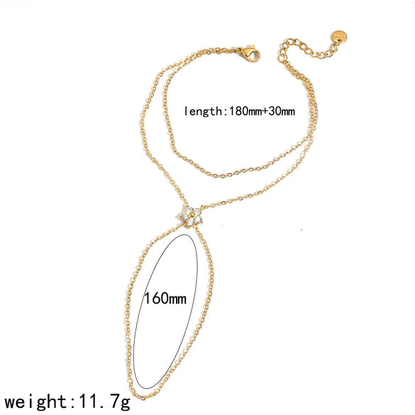 Wholesale Women's Light Luxury Gold Plated Stainless Steel Flower Shape Finger Chain Bracelet With Zircon