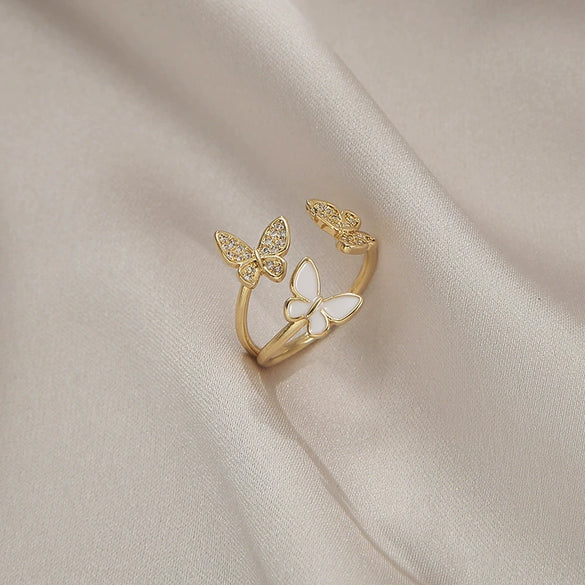 Wholesale Women's Light Luxury Golden Butterfly Ring Copper Electroplated Design