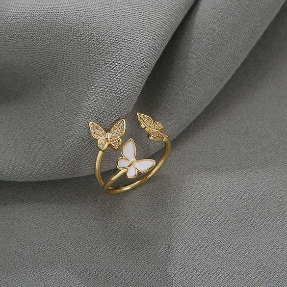 Wholesale Women's Light Luxury Golden Butterfly Ring Copper Electroplated Design