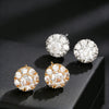 Wholesale Women's Light Luxury Goldplated Copper Flower Stud Earrings With Diamond Inlay
