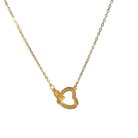 Wholesale Women's Light Luxury Heart Shaped Zircon Inlaid Titanium Steel And Gold Plated Copper Necklace With Oshaped Chain